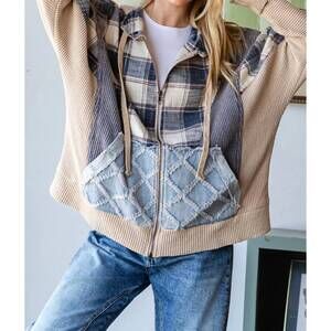NEW OLI & HALI denim and plaid hoodie jacket in multicolor